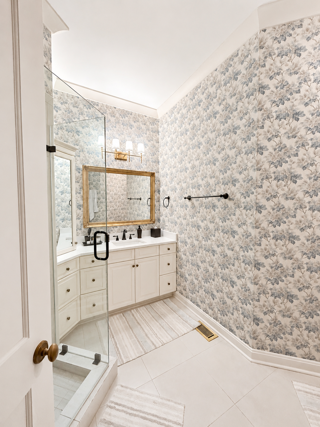 Wallpaper Installation — Guest Bathroom — Floral Wallpaper
