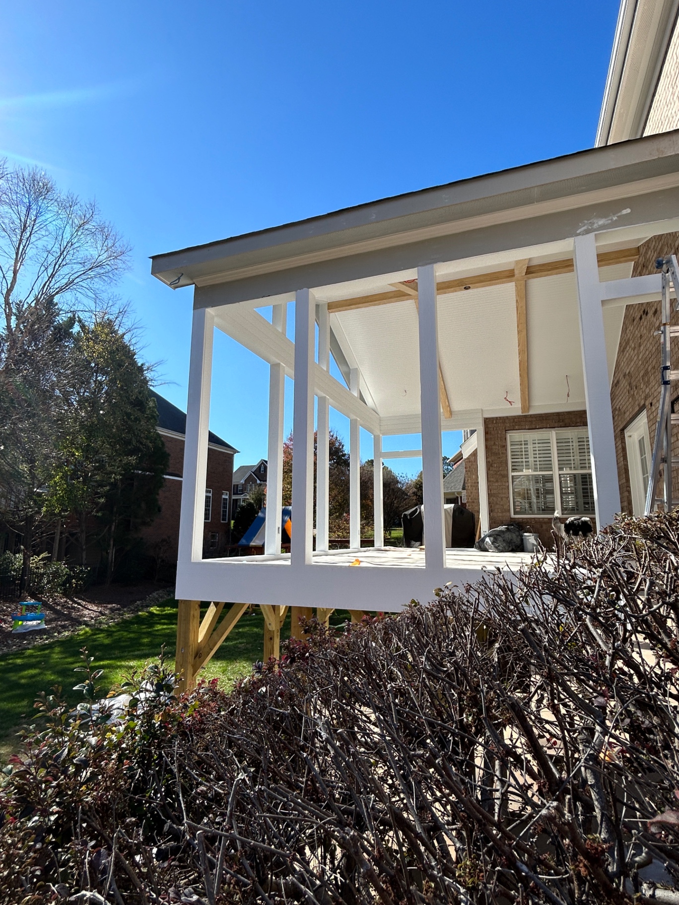 Trim & posts painted — exterior detail